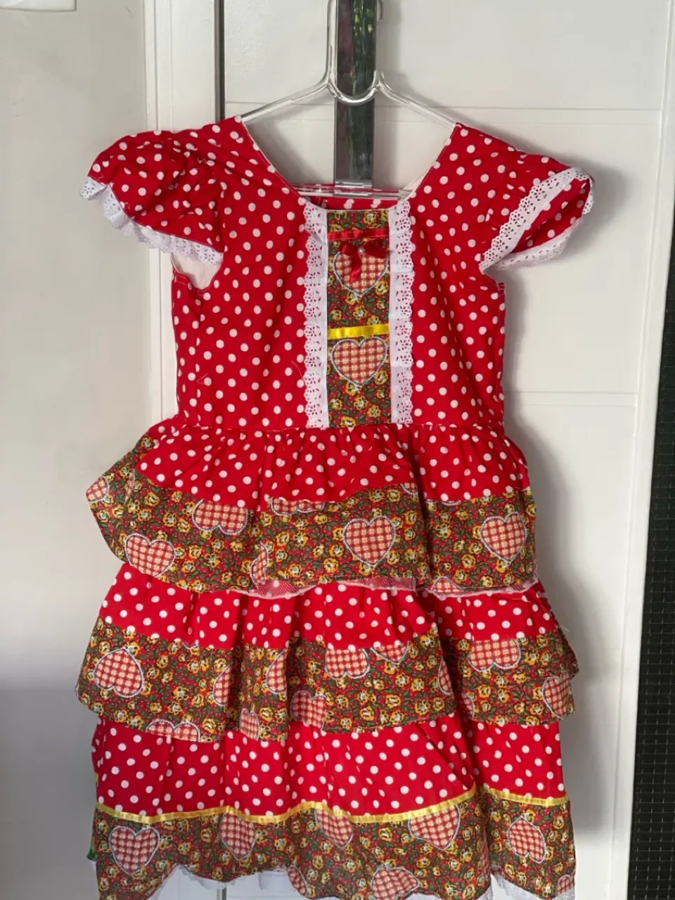 Vestido Infantil Festa Junina Vermelho Poá