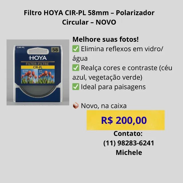 Filtro HOYA CIR-PL 58mm - Polarizador Circular - NOVO