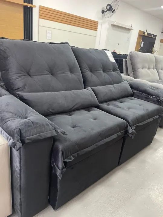 Sofá Retrátil de 3 Lugares Preto