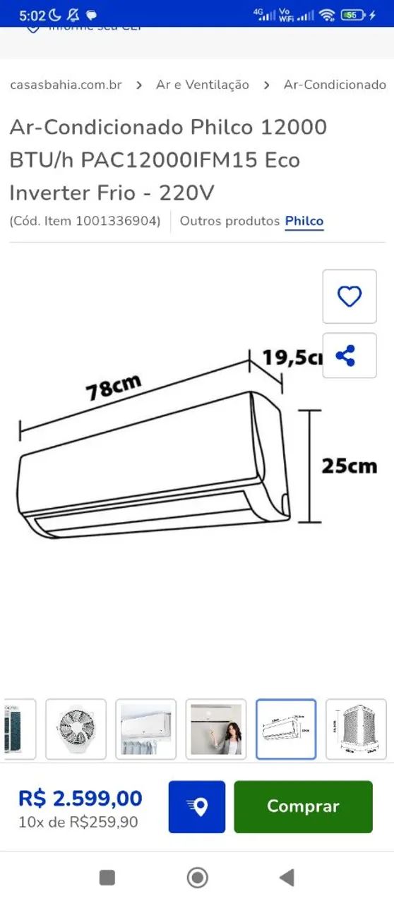 Vendo Ar Condicionado Philco 12000 BTU Inverter Frio 220V - Foto 4