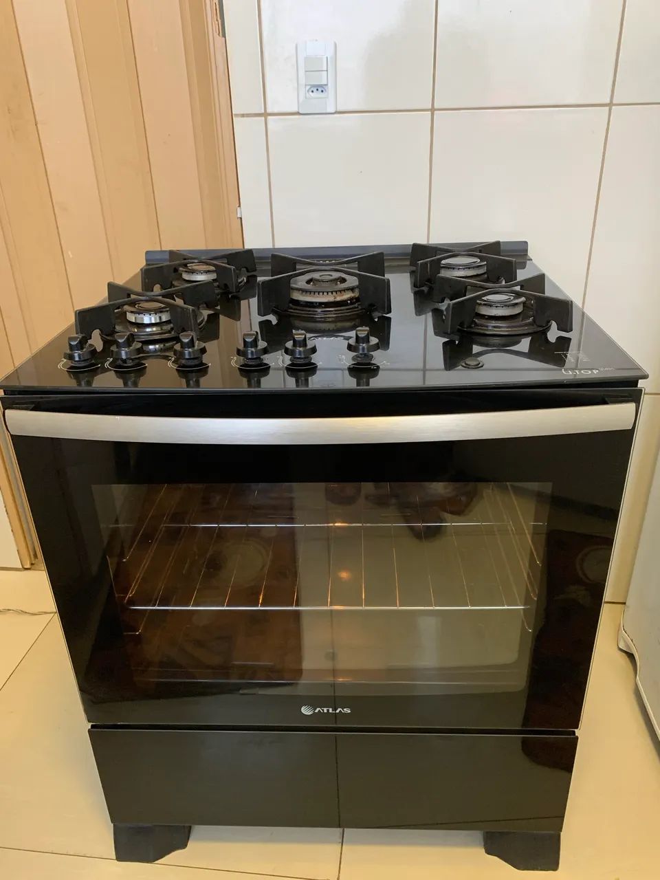 Fogão INOX ATLAS MESA DE VIDRO 5 BOCAS! AUTOMÁTICO E LUZ NO FORNO! Conservado