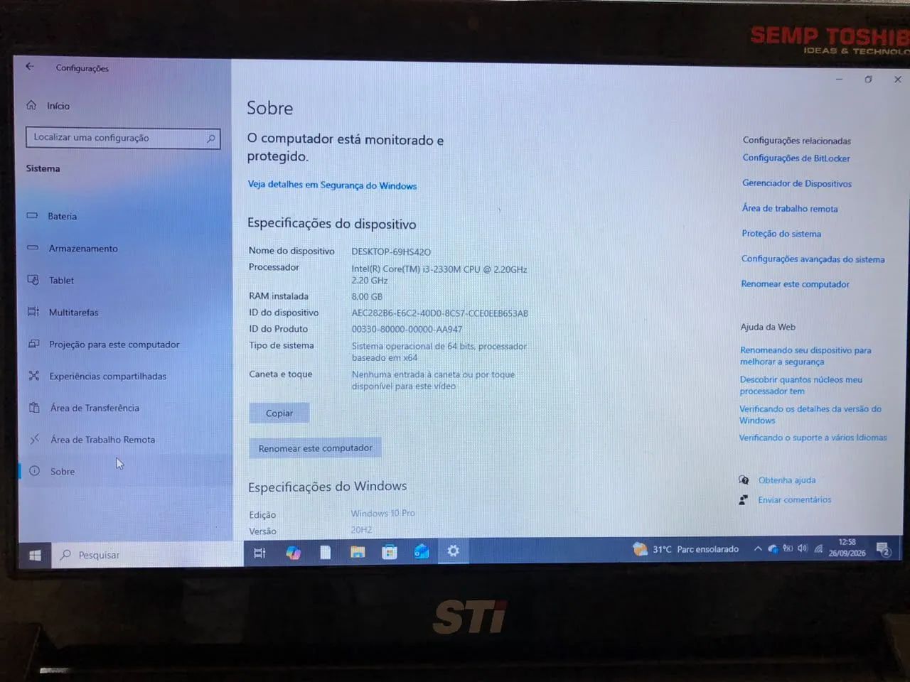 Notebook Semp Toshiba 