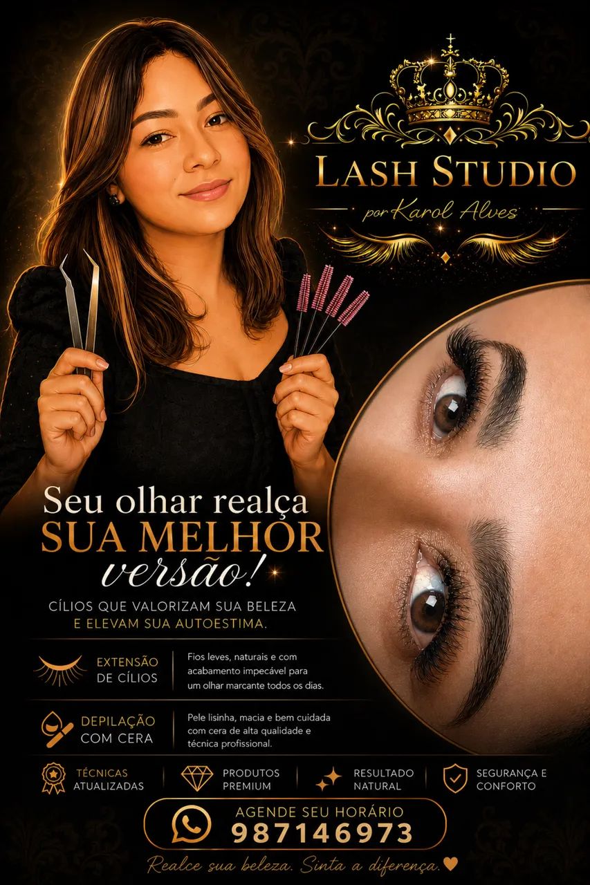 Extensão de cílios e design de sobrancelha 