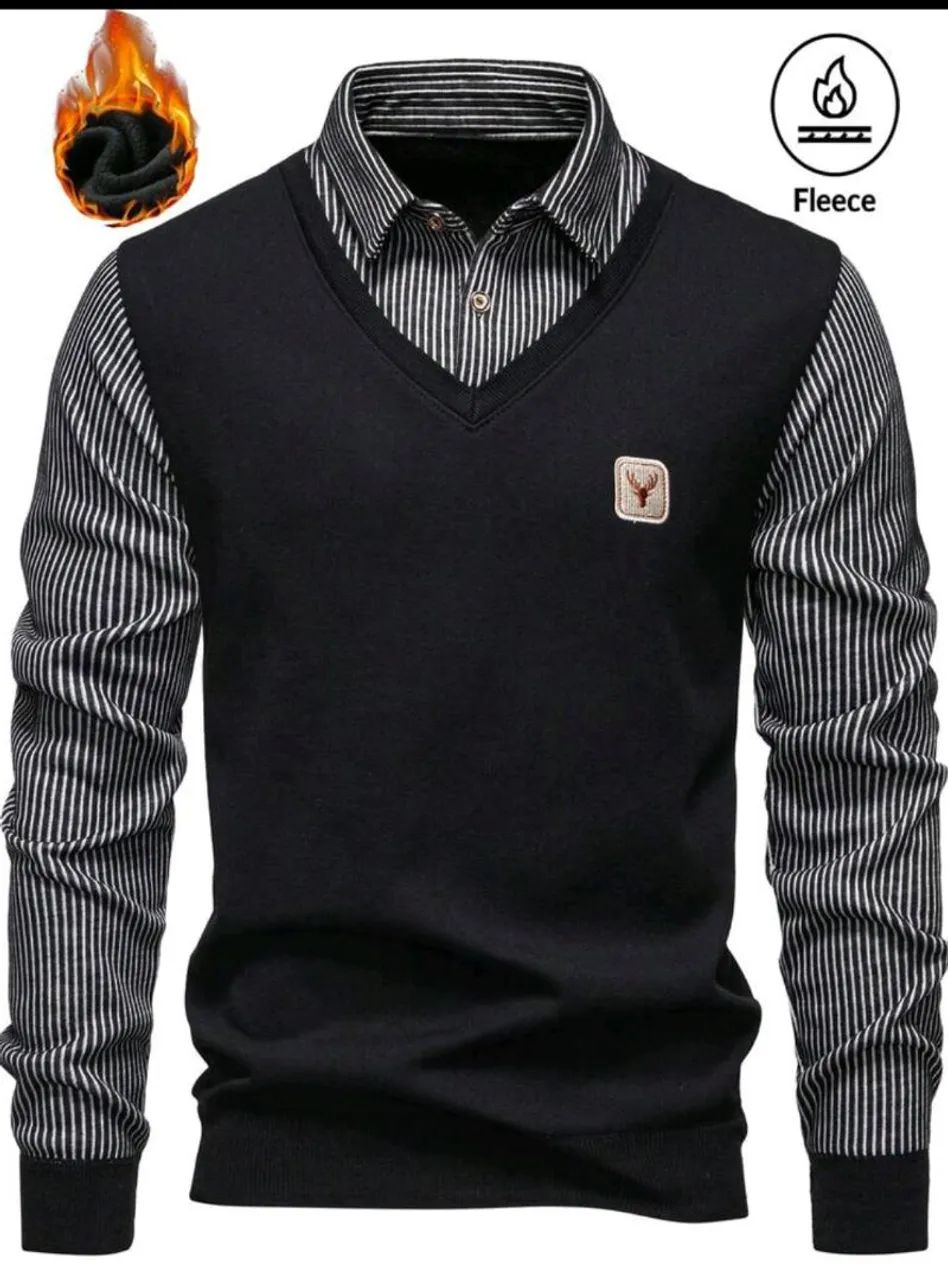 Nova Camisa masculina M suéter casual moletom com colarinho pólo