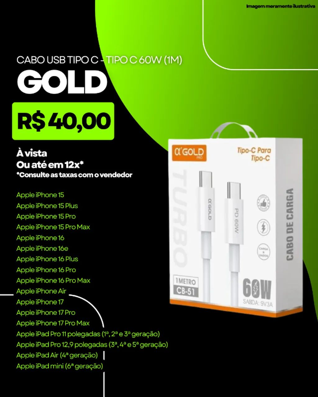 CABO USB TIPO C - TIPO C 60W 1 METRO