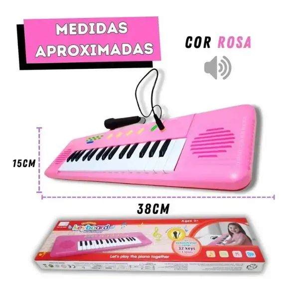 Teclado Musical Infantil com Microfone Karaokê 32 Teclas Rosa - Foto 4