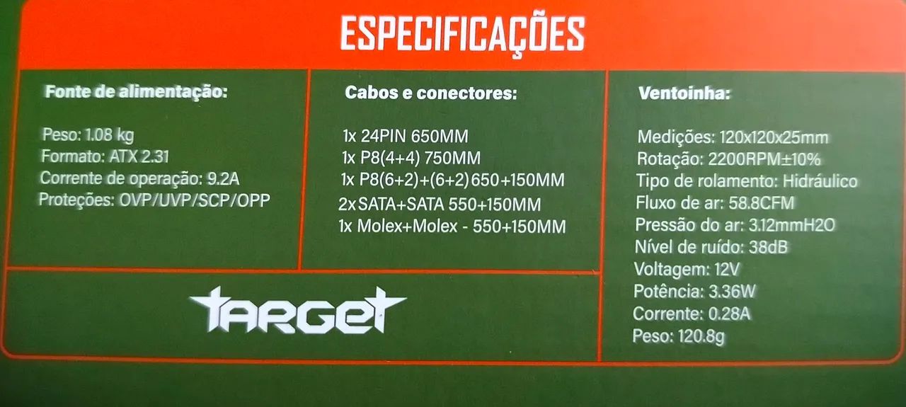 Fonte de Alimentação Target Enfield 600W ATX - Foto 5