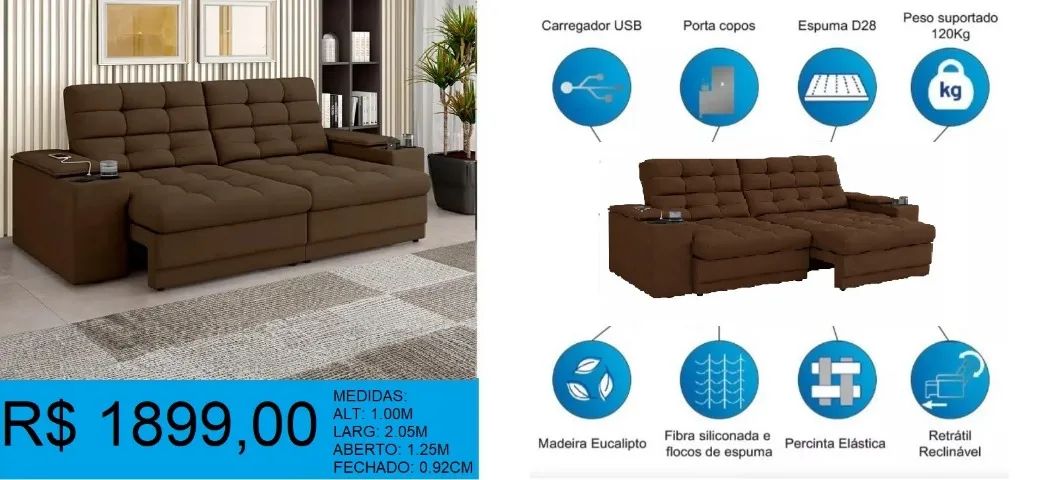 Sofá retrátil e reclinável reposição - temos a pronta entrega 