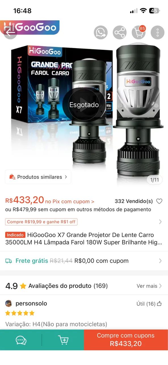 Par de lâmpadas com projetor H4