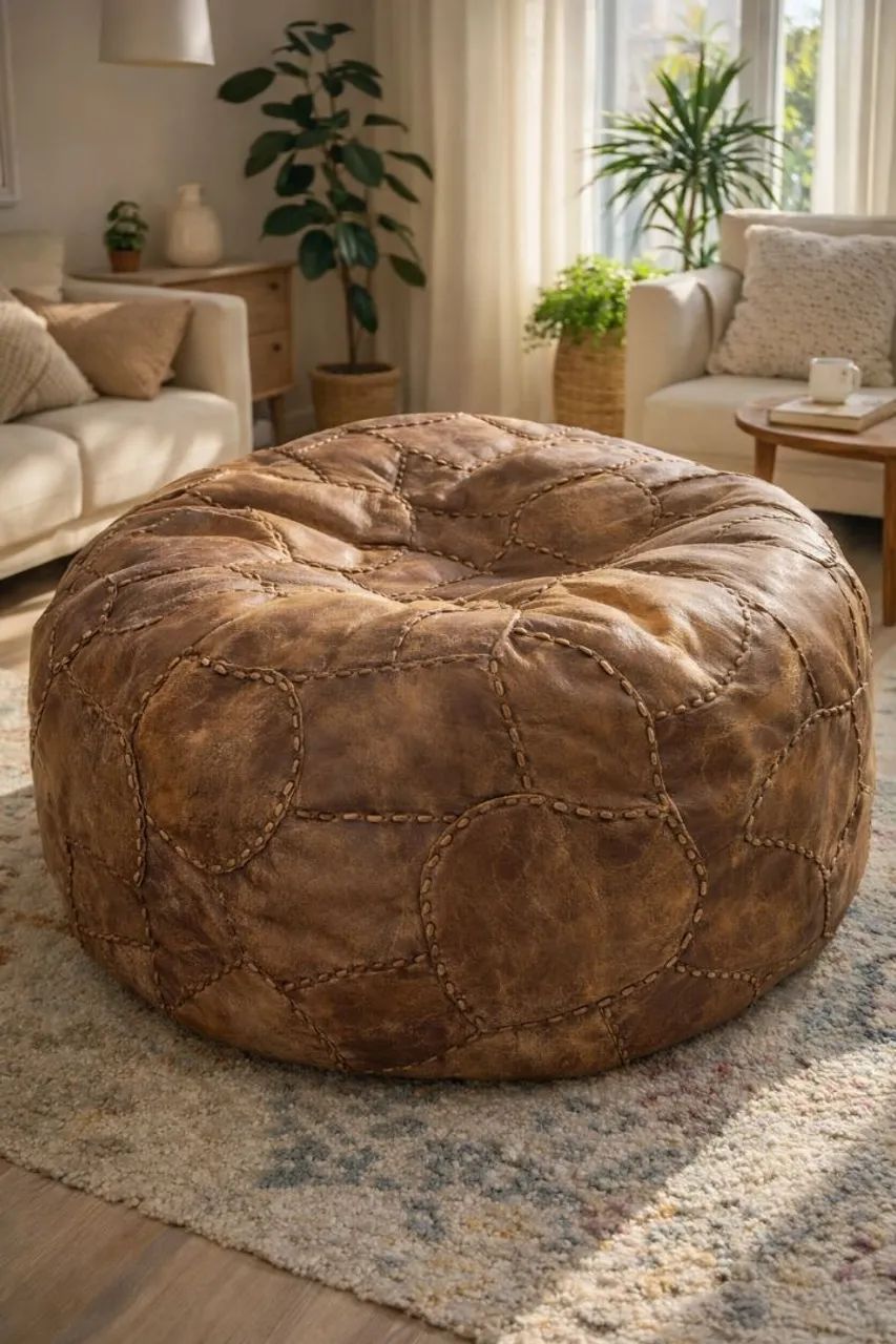 Puff de couro legítimo 