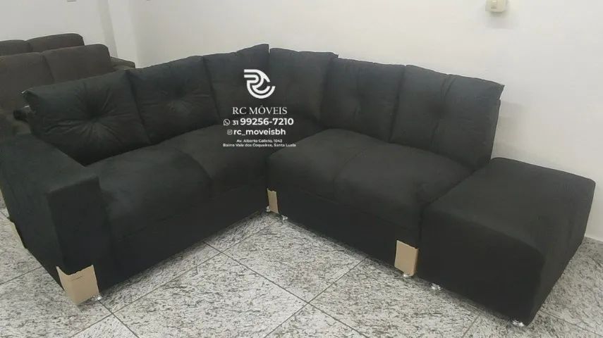 Sofá de Canto com Puff Suede D33 Confortável Direto da Fábrica - Foto 3