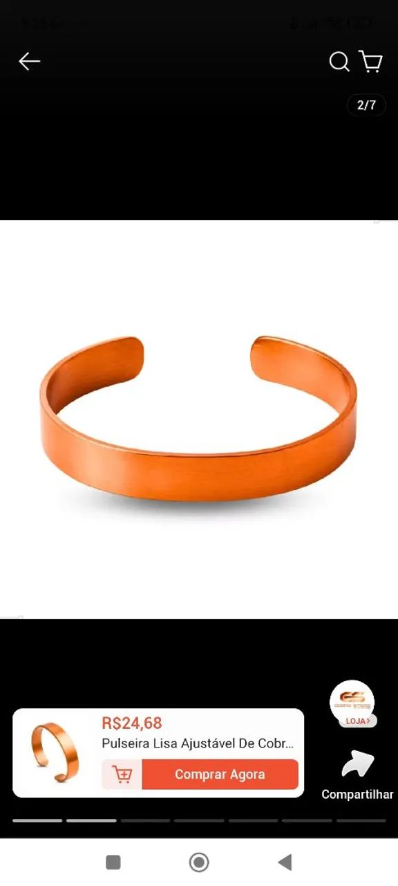 Pulseira de cobre puro ajustavel