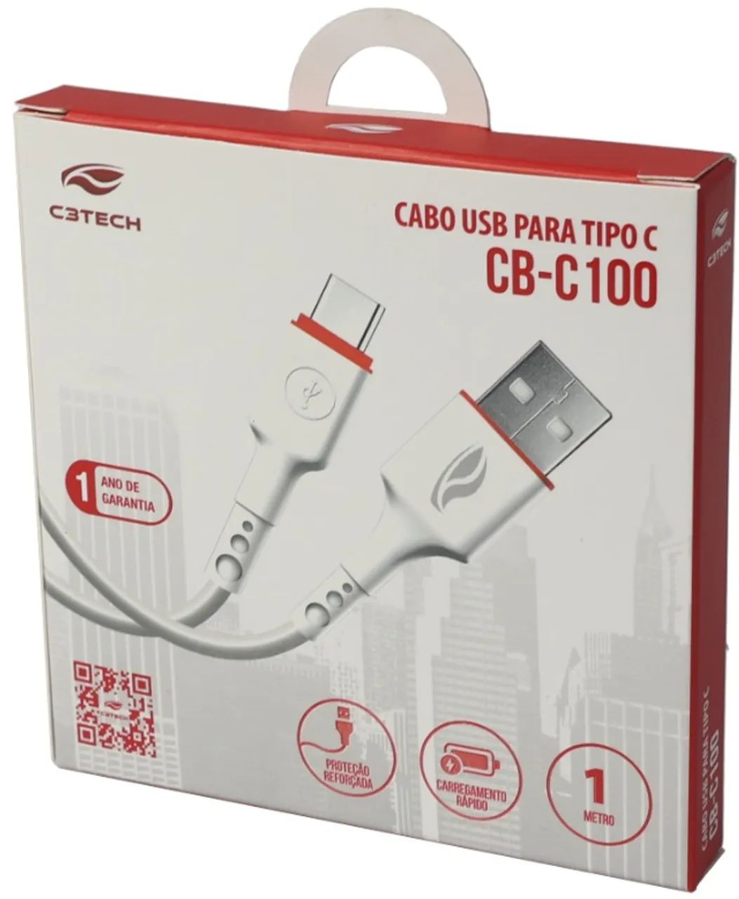 Cabo Cel C3Tech USB-C 1M 3A CB-C100WH - WZetta - Foto 4