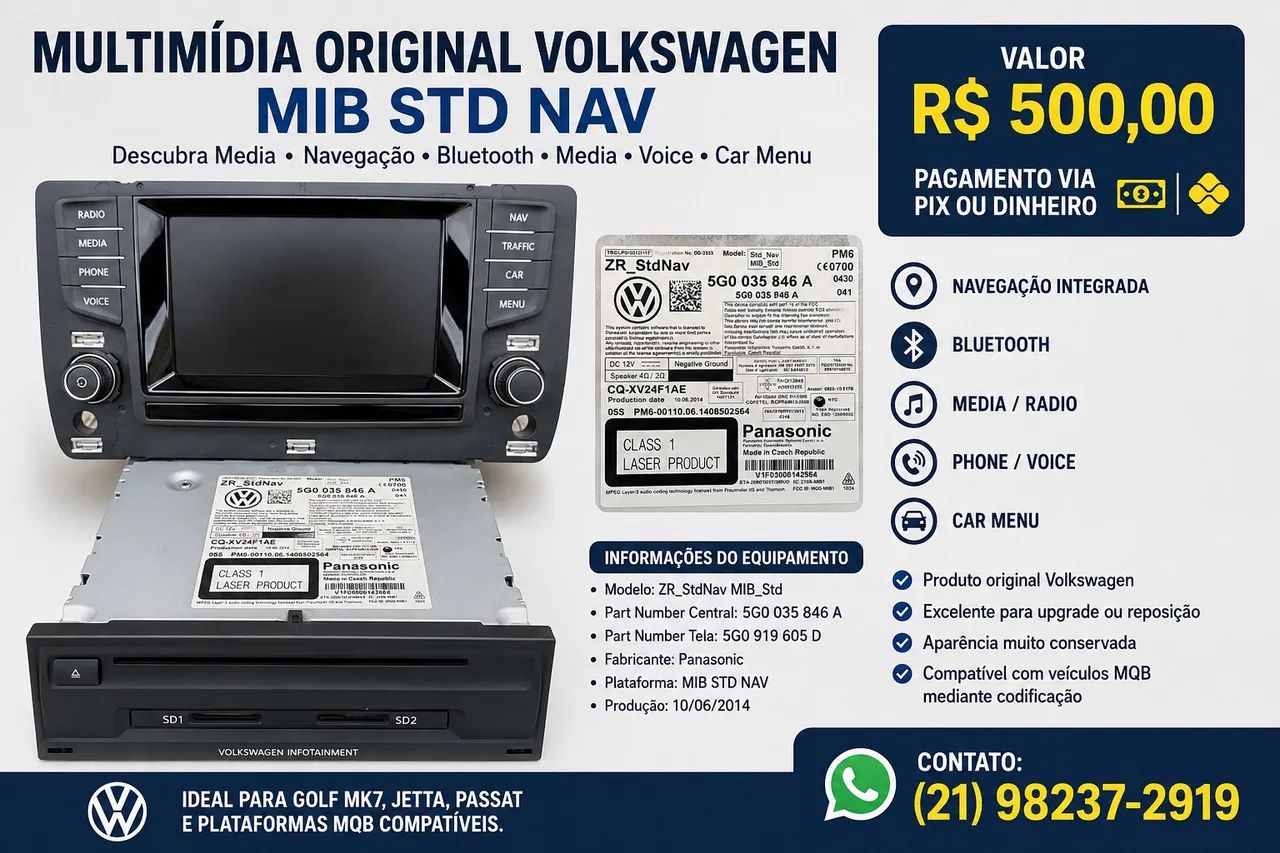 Multimídia Original VW MIB STD NAV Golf MK7 Jetta Passat