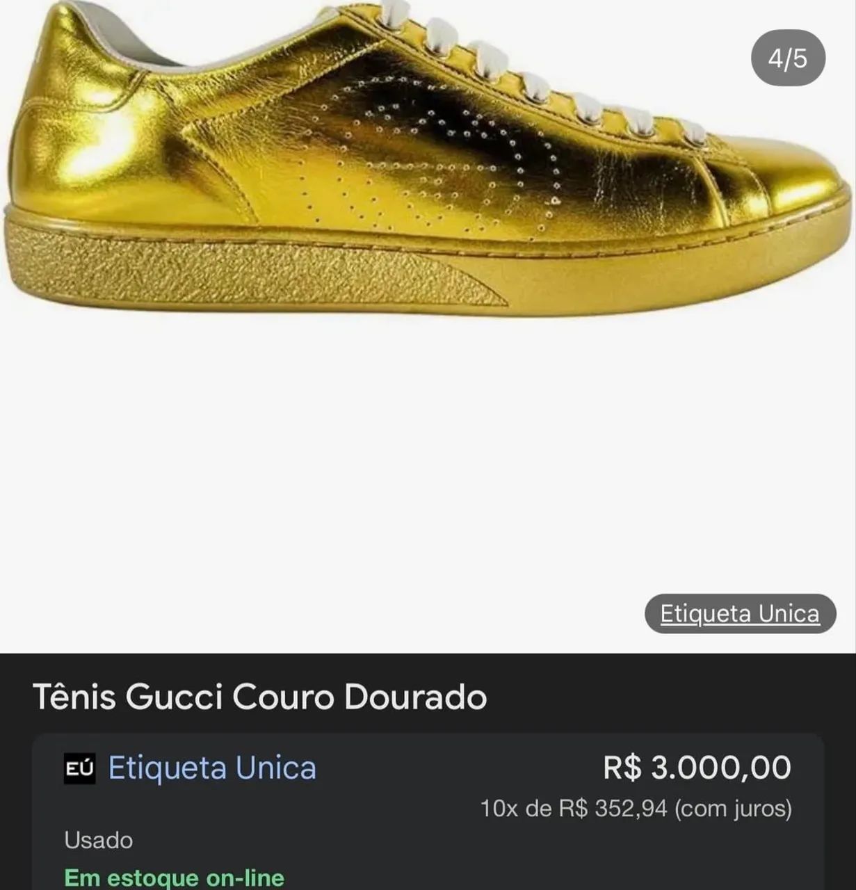 Tênis Gucci dourado em couro- original - Foto 5