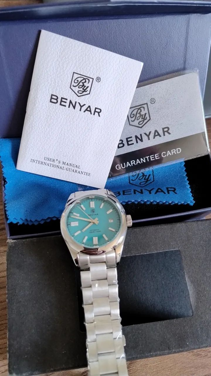 Relógio automático Benyar 100 m aço inoxidável Prateado Fundo Azul  - Foto 4