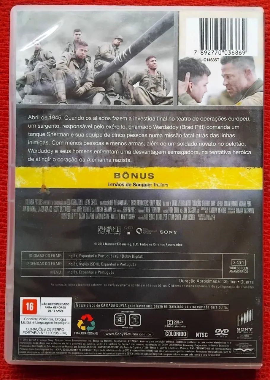 DVD Filme corações de Ferro (midia em bom estado) - Foto 2