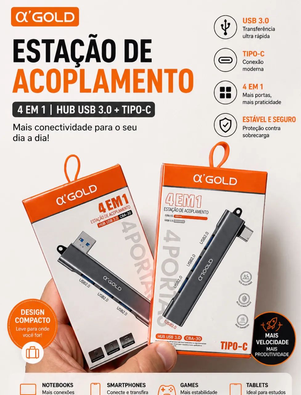 Hub GOLD  4/1 produto Novo 