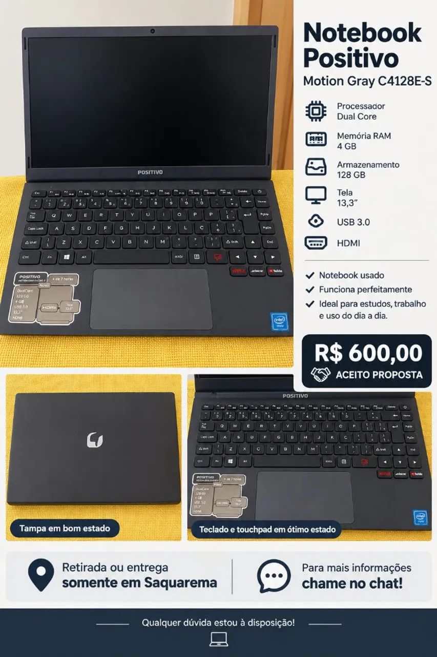Vendo notebook usado em perfeito estado, aceito propostas.
