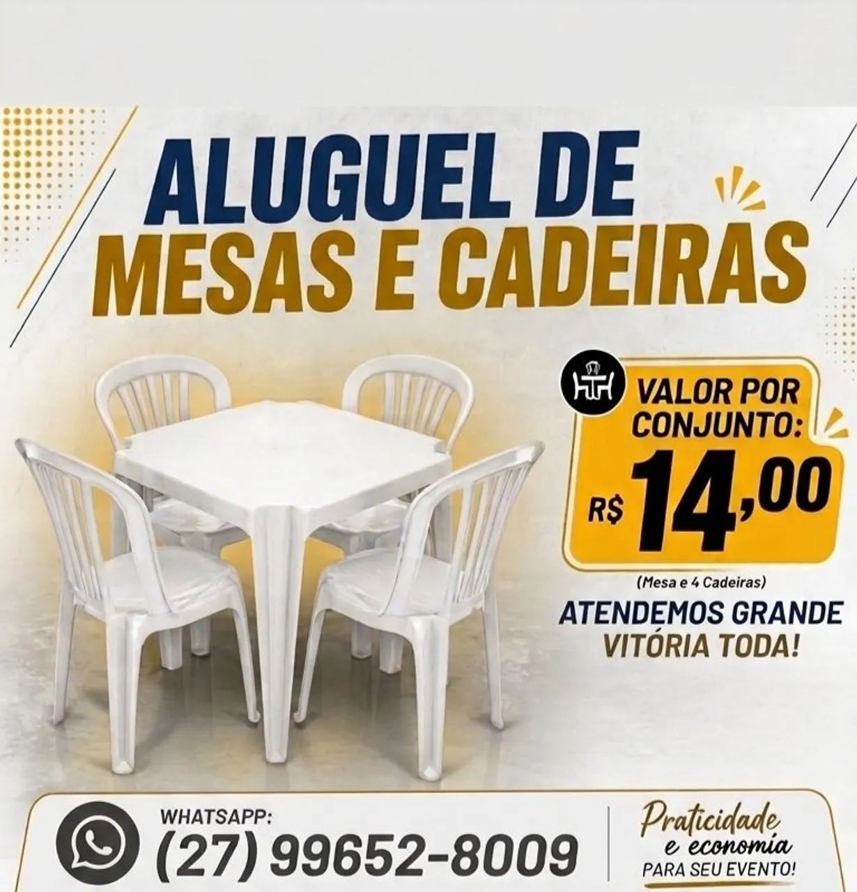 Aluguel de Mesas e cadeiras.