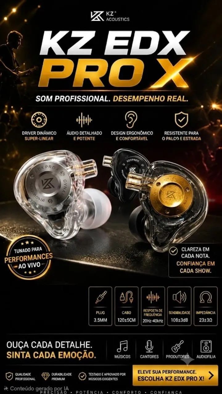 Fone KZ EDX Pro X (sem mic)