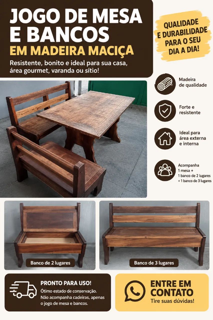 JOGO DE MESA  EM MADEIRA  MACIÇA 