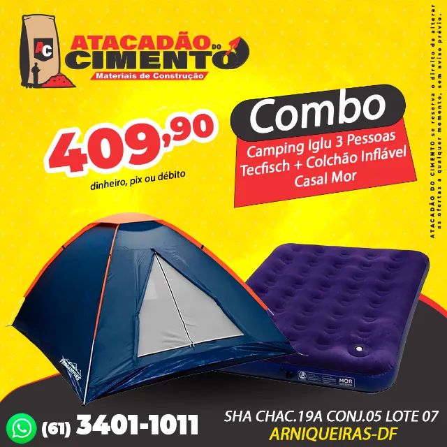 Barraca Camping Iglu 3 Pessoas Tecfisch + Colchão Inflável Casal Mor