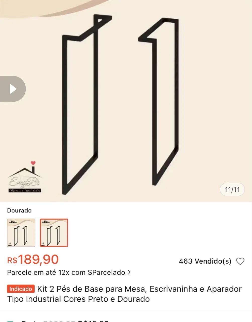 Pés para mesa cor dourada 