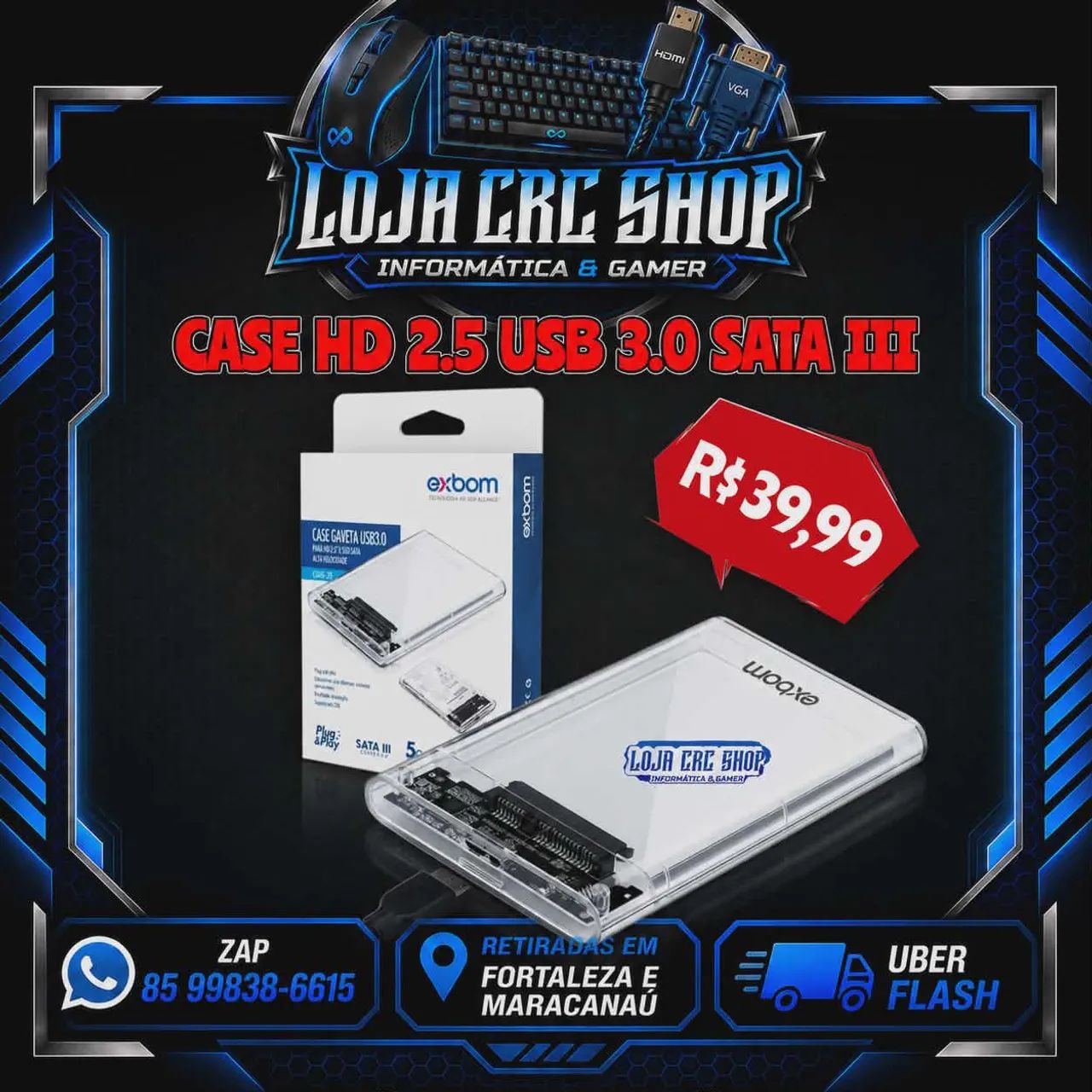 Case HD 2.5 USB 3.0 Sata III Transparente 