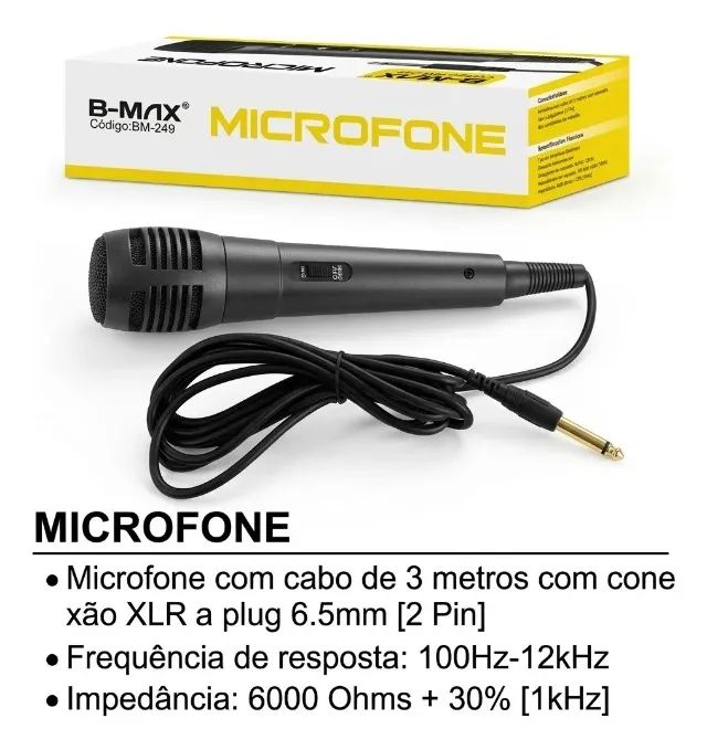 Microfone B-Max BM-249 Com Fio 3M - WZetta - Microfones e
