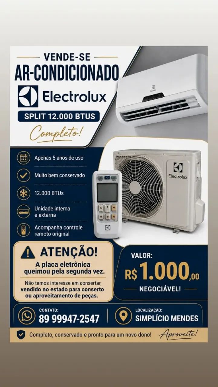 Electrolux Split 12.000 BTUs Completo - Placa Queimada