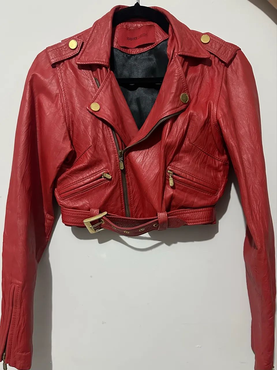 Jaqueta Iódice Denim Couro Legítimo Vermelha Original