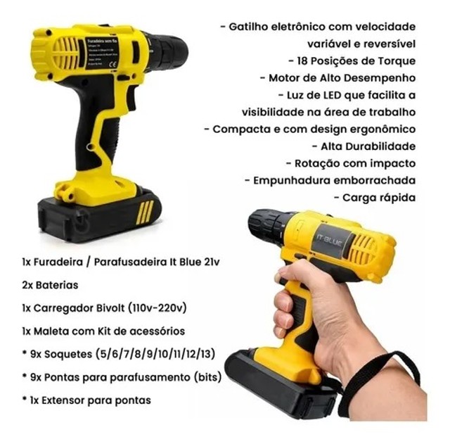 Parafusadeira Sem Fio 21v Recarregável C/led Casa - Loja Natan Abreu - Foto 4