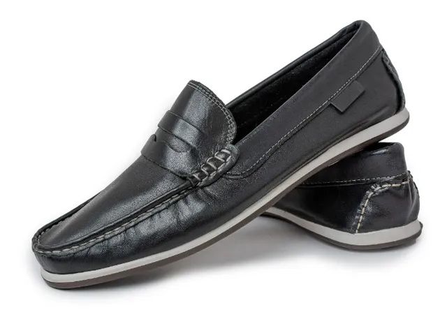 Mocassim Preto Couro Com Gravata de Couro Masculino Driver Ref 2000 - Foto 4