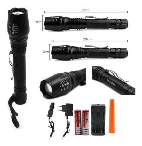 Lanterna Tática Led T6 Police Potente 2 Bateria Recarregável - 9 - Foto 2
