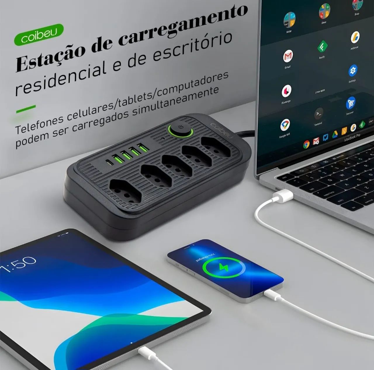 Extensão de 5M Metros Coibeu 220v 5 Tomadas + 5 USB (Preto) - Foto 2