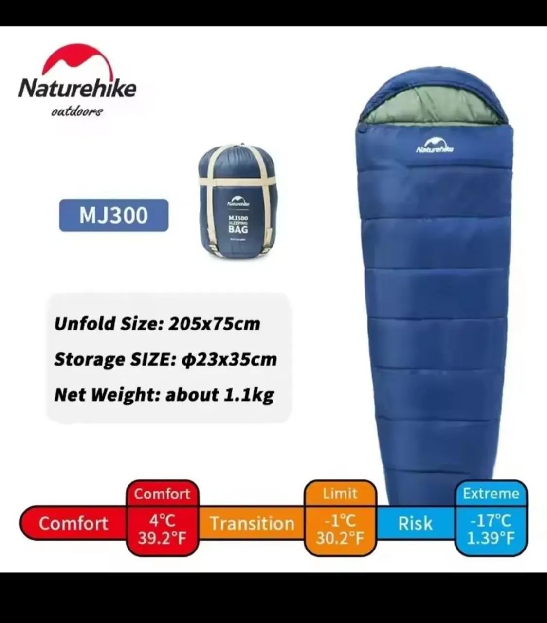 Saco de dormir naturehike MJ300-blue