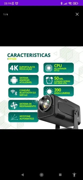 Projetor HY 320 4K Full HD NATIVO com Wi-Fi 6 e Android 11.0 - Foto 2