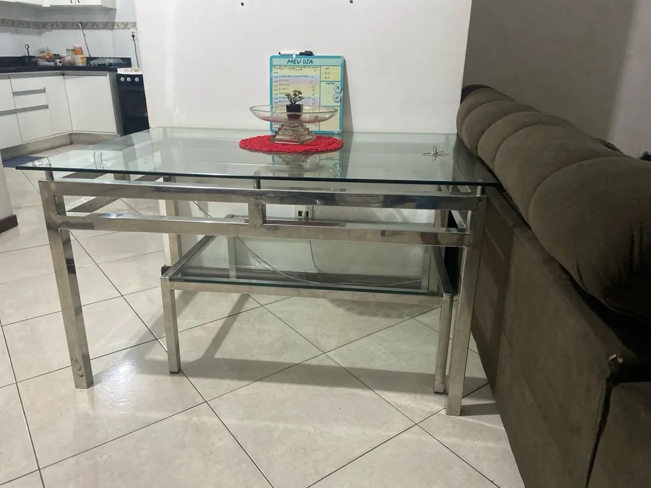 Mesa de Jantar em Aço Inox com Tampo de Vidro