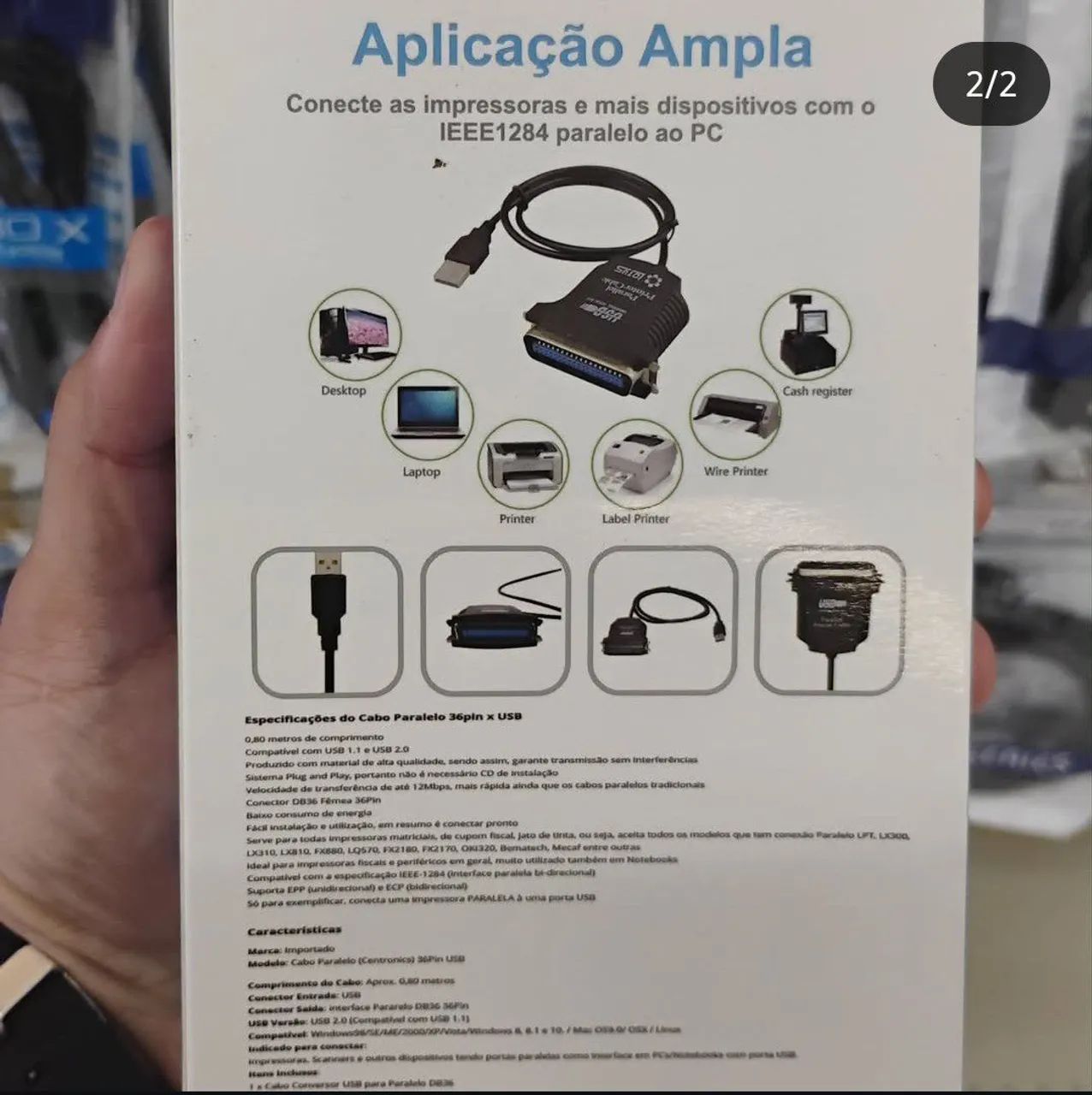 Cabo USB Paralelo para Impressora - 1.2m - Foto 2