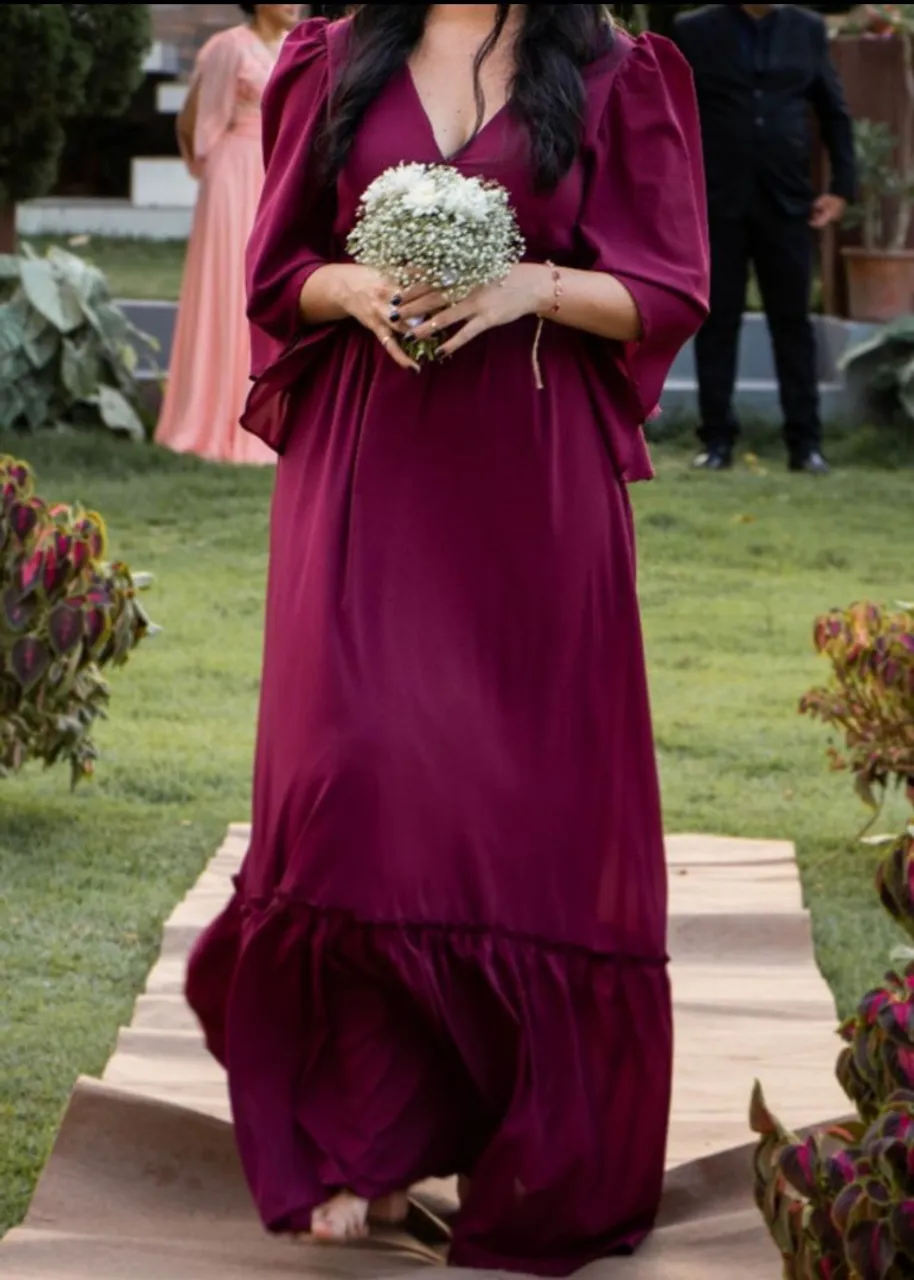 Vestido Longo Marsala Elegante