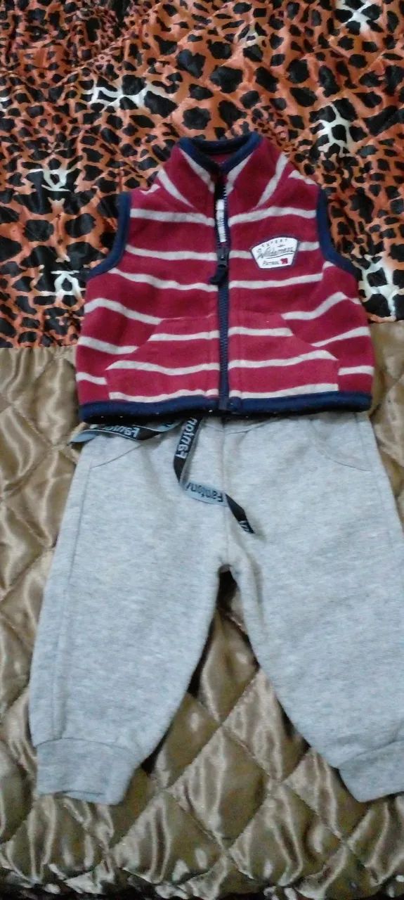 Colete de bebe calça moletom flanelado 