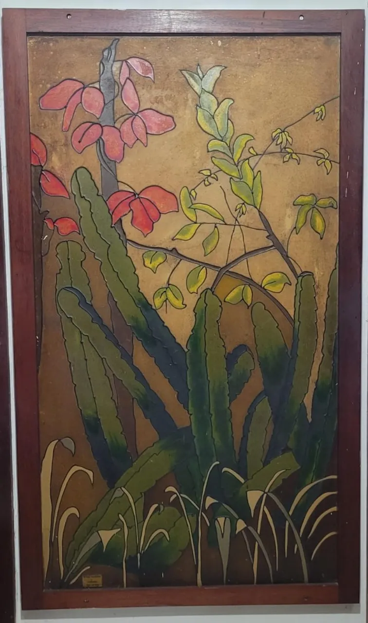 Quadro Vitral Artístico - Vidro Pintado à Mão com Moldura de Madeira Nobre