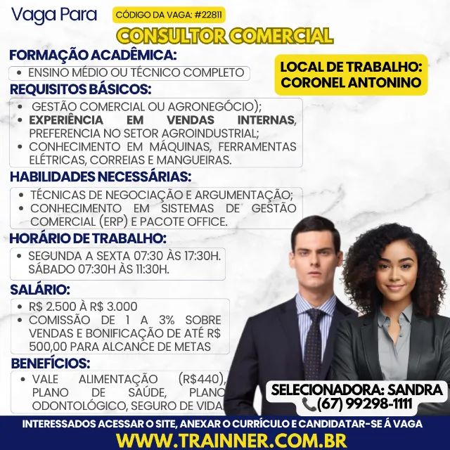 VAGA PARA CONSULTOR COMERCIAL
