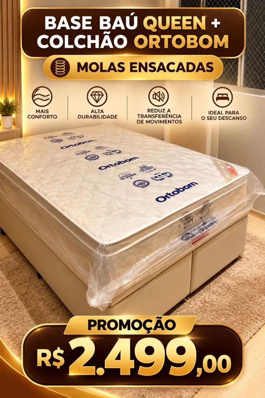 Colchão Ortobom Queen + Box baú Queen 
