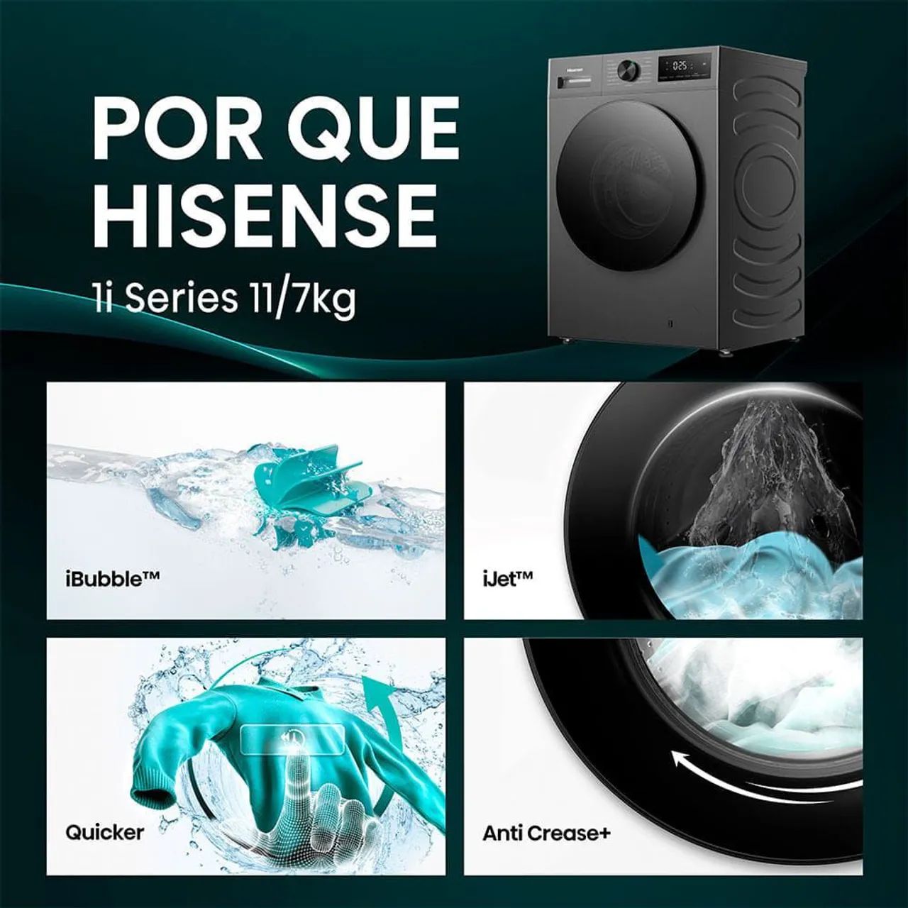 LANÇAMENTO Lava e Seca Hisense 11kg Nova Nota fiscal Motor Inverter WD1i11 Titânio 220V - Foto 3