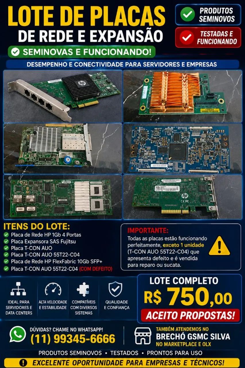 Lote de placas de rede expansão<br>DE REDE E EXPANSÃO<br>DE REDE E EXPANSÃO
