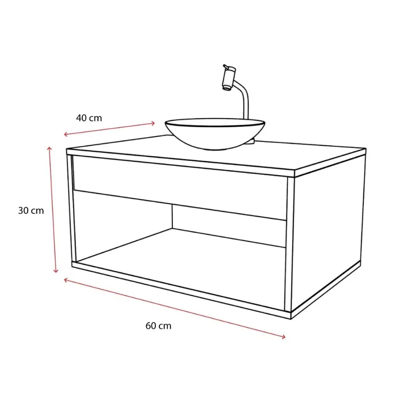 Gabinete Banheiro Armário 60CM Com Cuba Transparente MDF/MDP - Foto 2