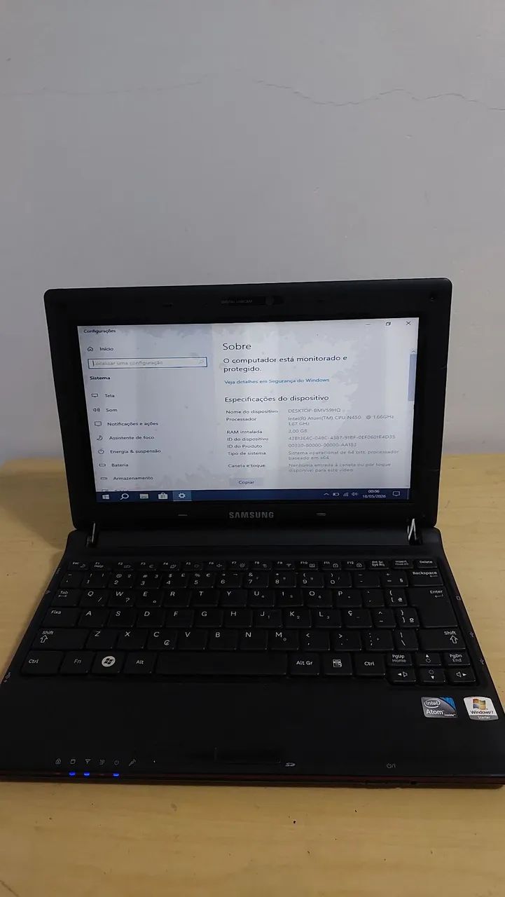 Netbook Samsung (Detalhe no teclado)