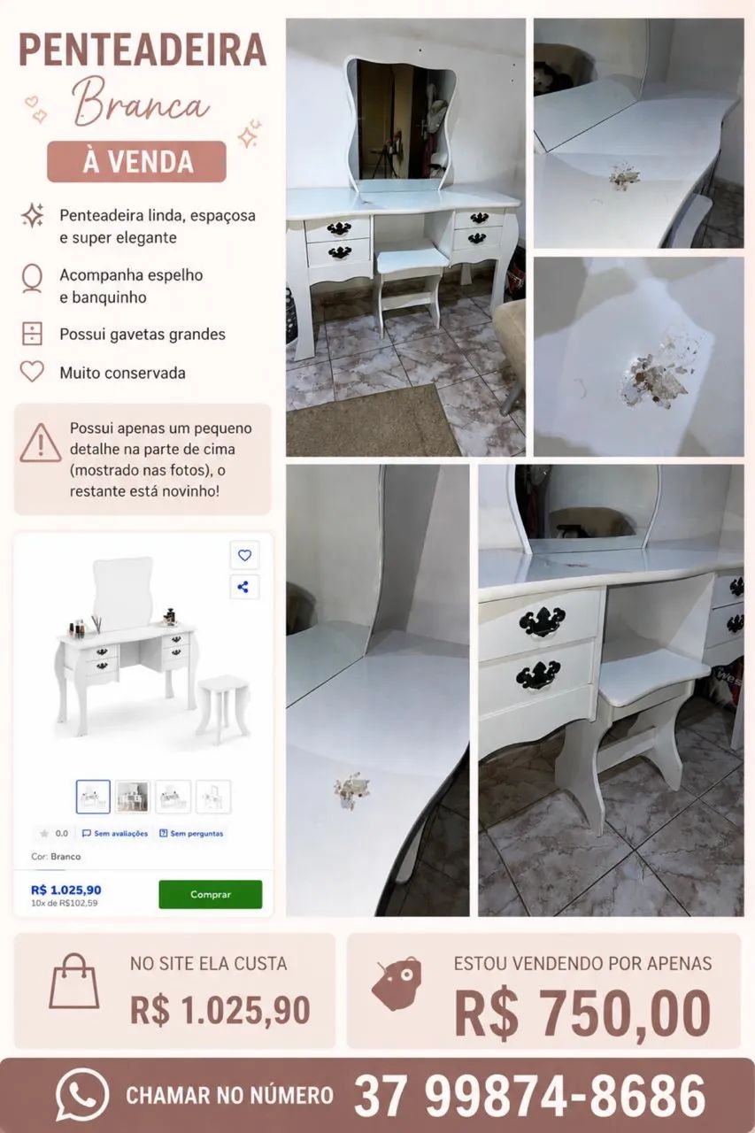Vende-se penteadeira + espelho+ banco  - Foto 2